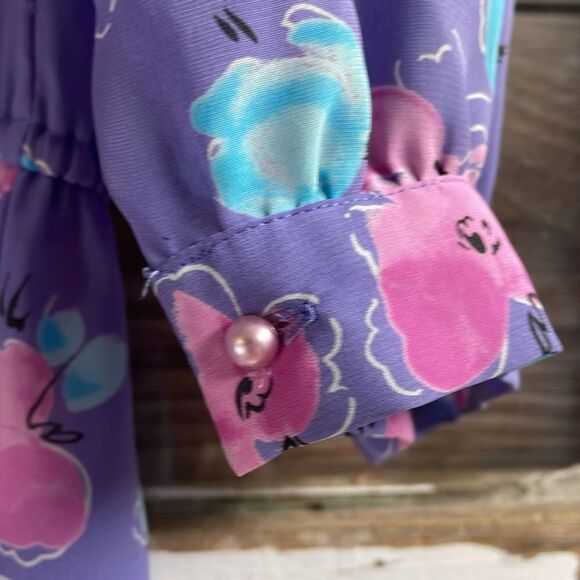 CHARLEE ALLISON VINTAGE 80s SHEER LAVENDER FLORAL PRINT DRESS, SIZE 7/8 - Picture 5 of 6